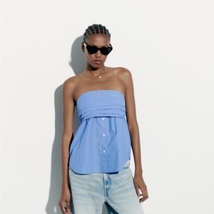 Zara strapless blue and white bandeau shirt